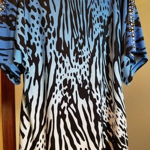 Ombre Tiger Print Cold Shoulder Shirt